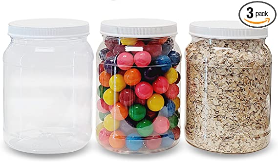 ljdeals 1/2 Gallon 64 oz Clear Plastic Jars with Lids, Wide Mouth Storage Containers, Pack of 3, BPA Free, Food Safe, made in USA