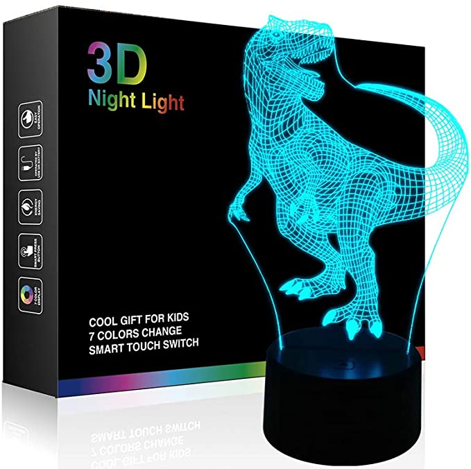 Dinosaur 3D Night Light Lamp Jurassic Tyrannosaurus T-Rex LED Lamps Baby Nursery Nightlight Kids' Room Home Décor Xmas Birthday Toys Gifts 7 Color Changing