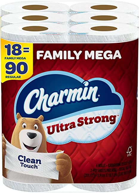 Charmin Ultra Strong Clean Touch Toilet Paper, 18 Family Mega Rolls = 90 Regular Rolls