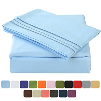 TasteLife 105 GSM Deep Pocket Bed Sheet Set Brushed Hypoallergenic Microfiber 1800 Bedding Sheets Wrinkle, Fade, Stain Resistant - 3 Piece(Lake Blue,Twin XL)