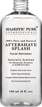 Majestic Pure Aftershave Splash with Organic Aloe, Witch Hazel, White Willow, and Tea Tree, 8 Fluid Ounce