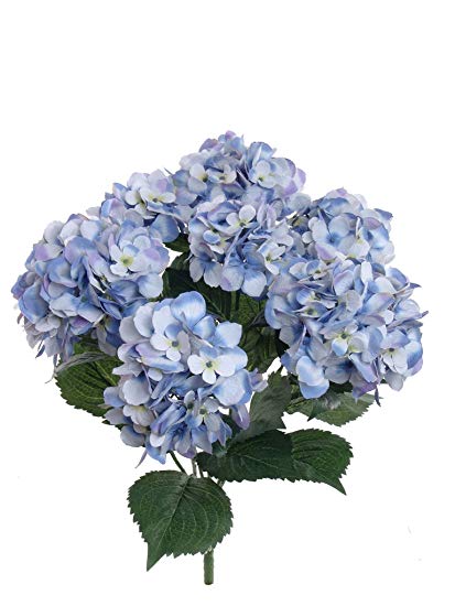 Larksilk Hydrangea Silk Artificial Bush w/ 7 Mop Heads, 22 Inches (Blue)