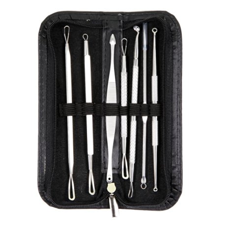 Blackhead & Blemish Remover Kit Acne Treatment 7 Professional Surgical Extractors Instruments Easily Cure Pimples, Blackheads Comedowns Acne And Facial Impurities Safe To use, Portable,Comfortable Offers Good Balance, Metal Finish, Zip Case Included