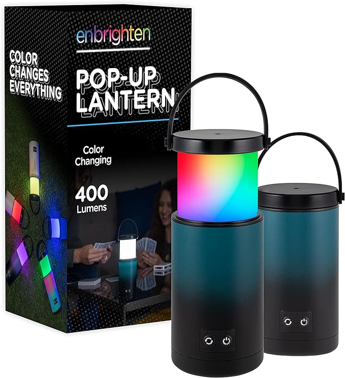 Enbrighten Mini Lantern, Battery Powered, Color Changing, LED Lamp for Bedroom, 400 Lumens, 160 Hour Runtime, Night Light, Kids Lantern, 4 Lighting Modes, Perfect for Camping, Bedroom, and More, 61745