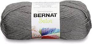 Bernat Satin Solid Yarn, 3.5 oz, Gauge 4 Medium Worsted, 100% Acrylic, Grey Mist Heather