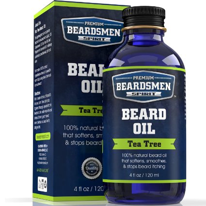 Beard Oil - Tea Tree Scent - Huge Man-Sized 4 oz Bottle - 100% Natural - Softens Your Beard and Stops Itching - Scent Women Love - Best Beard Oil And Conditioner For Men