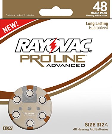 Rayovac Proline Advanced Mercury-Free Hearing Aid Batteries, Box - 48, Size 312