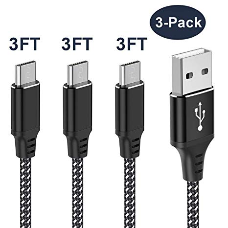 Micro USB Cable JOOMFEEN Charger, 3PACK/3F Nylon Braided Fast Charger Cable for Samsung GalaxyS6/S7/S4/S3,LG,HTC,Nexus,Tablet,Kindle,PS4 and More Micro USB Interface Devices(Black-Silver3)