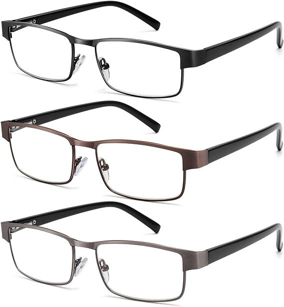 3 Pack Reading Glasses for Men Blue Light Blocking Square Frame Computer Readers Anti Eyestrain