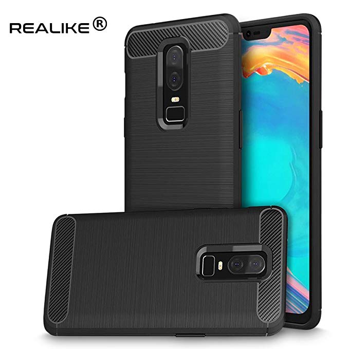 REALIKE® OnePlus 6 Back Cover, Branded Case with Ultimate Protection, Flexible Carbon Fiber Back Cover for OnePlus 6 || 1 6 (Metallic Black)