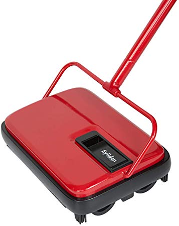 Eyliden Carpet Floor Sweeper Hand Push Automatic Compact Broom 4 Corner Edge Brushes Red&Black