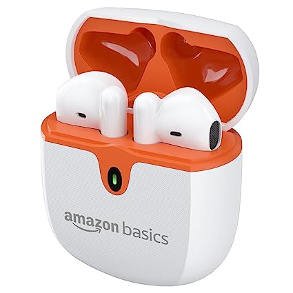 AmazonBasics True Wireless in-Ear Earbuds with Mic, Touch Control, IPX5 Water-Resistance, Bluetooth 5.3, Up to 30 Hours Play Time, Voice Assistance and Fast Charging (White)