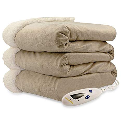 Pure Warmth Micro Mink Sherpa Heated Throw Blanket Taupe
