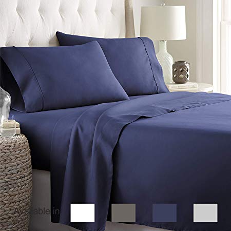 Full sheets Extra Deep Pockets 15 Inch 500 Thread Count 4 Piece Sheet Set 100% Cotton Sheet Set Navy Blue Solid Sheet,long staple cotton Bedsheet And Pillow Cover,Sateen Finish,Soft,Breadthable