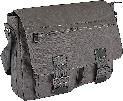 Dusky Leaf Canvas Messenger Bag - Fits 15-inch Laptop Computers Such as MacBook Pro Notebook and iPad Tablet - Charcoal Gray