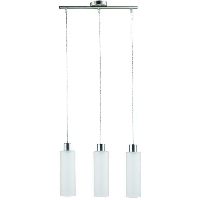 Globe Electric 65126 Sullivan 3-Light Pendant, Brushed Steel, Frosted Glass Shades