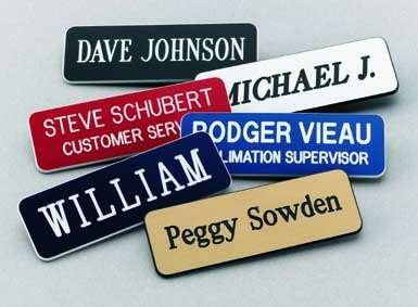 Name Badges | Name Tags | Engraved Identification - Up to 3 Lines of Engraving Included, 2 Sizes & 14 Colors, Pin or Magnetic Backing (1"x3", Black/White)