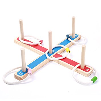 LAIMALA Wooden Ring Toss Game-Children's or Family Outdoor Quoits Game