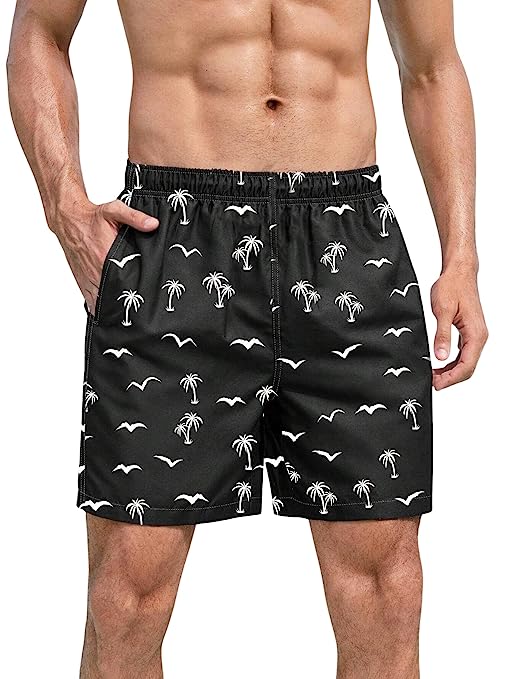 J B Fashion Men Boxer || Coconut Tree & Bird Print Drawstring Waist Swim Trunks || Men Shorts