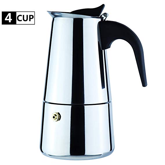 WeHome Coffee Maker Percolator Stovetop Espresso Maker Moka Pot Stainless Steel Italian Coffee Maker with Permanent Filter and Heat Resistant Handle,Ideal to Brew Coffee at Home Office,4 Cups/200ML