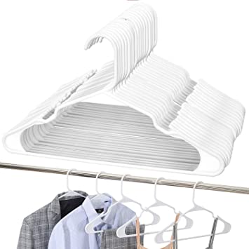 BAGAIL White Plastic Hangers,Premium Non-Slip Notched Clothes Hangers,Heavy Duty Sleek Skirt Hangers for Everyday Standard Use(24 Pack White)
