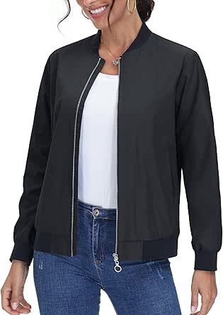 TACVASEN Women's Casual Bomber Jacket Lightweight Windbreaker Jackets Windproof Spring Fall Jackets with Pockets