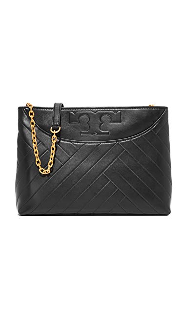 Tory Burch Alexa Leather Center Zip Tote, Black