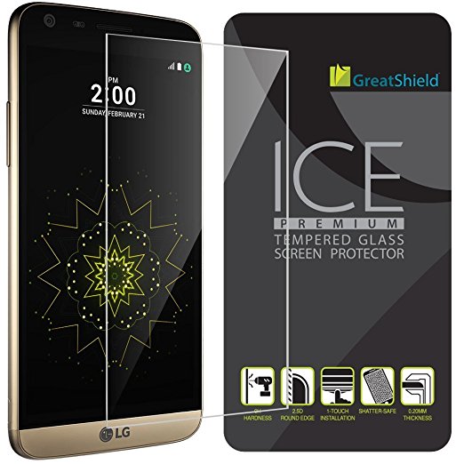 LG G5 Screen Protector, [Tempered Glass] GreatShield ICE [HD Ultra Clear | 9H Hardness | Oleophobic Coating] Screen Protector for LG G5- 1 Year Warranty - 1 Pack