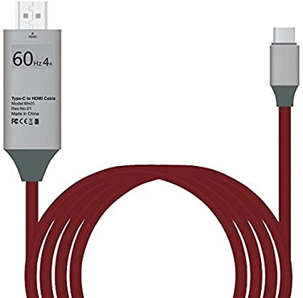 USB Type-C to HDMI 6-Foot Adapter Cable 4K@60HZ for MacBook Pro 2018 2017 2016 iMac Galaxy S8 S9 S10 -Plus Note 9 8 Chromebook Pixel Dell XPS Surface Book 2 Thunderbolt 3 USBC to HDMI - Moona (Red)