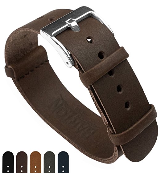 BARTON Leather NATO Style Watch Straps - Choose Color, Length & Width - 18mm, 20mm, 22mm Bands