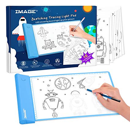 IMAGE Light Up Tracing Pad Blue Drawing Tablet Coloring Board for Kids Children Toy Gift for Boys Girls Ages 6,7,8,9,10 (Includes 10 Traceable Sheets)