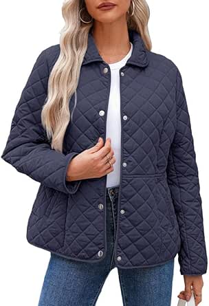 Dokotoo Women's Winter Quilted Jackets Long Sleeve Button Down Diamond Puffer Jacket Outerwear Coats with Pockets