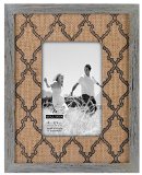 Malden International Designs Bainbridge Burlap Distressed Wash Picture Frame with Lattice Silkscreened Mat 4 by 6-Inch Gray