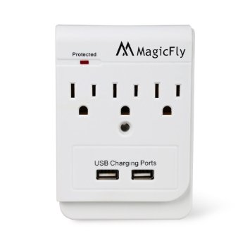 Magicfly Power 3 AC Outlet Socket Wall Mount Surge Protector with Dual USB Charging Port Wall Charger 21A