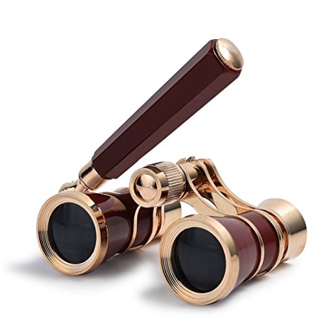 ALLCACA Opera Theater Horse Racing Glasses Binocular Telescope With Handle (Gold with Red Trim) 3X25
