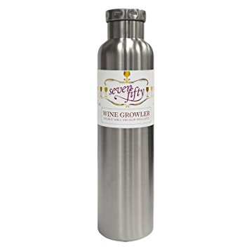 Lifeline 7512 Silver Stainless Steel Vacuum Insulated Double Wall Bottle Style Growler - 750ml. Capacity