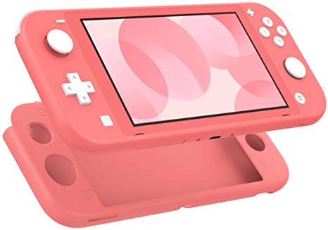 MoKo Case Compatible with Nintendo Switch Lite, Silicone Protective Rubber Cover, Shock-Absorption Anti-Scratch Non-Slip Case Compatible with Nintendo Switch Lite Console, Coral Pink