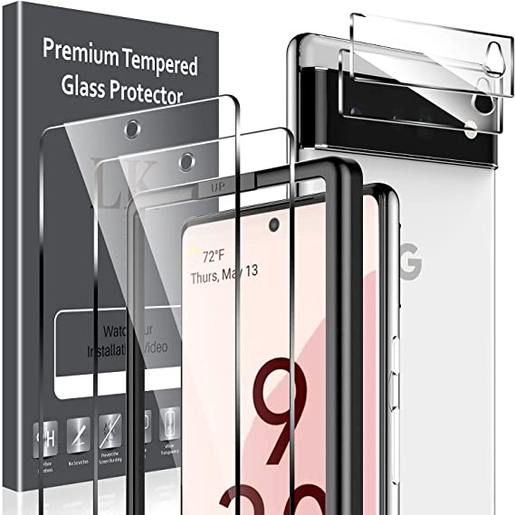 LK 2 Pack Screen Protector Compatible for Google Pixel 6 5G with 2 Pack Camera Lens Protector [Not fit for Google Pixel 6 Pro] Easy Install Tray, HD Clear 9H Hardness temepred galss for Pixel 6