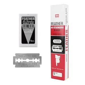 Feather Double Edge Safety Razor Blades - (50 Count) - Platinum Coated Hi-Stainless Steel Razor Blades - Fits Most Safety Razors - Super Sharp for Close Shaves - Made in Japan