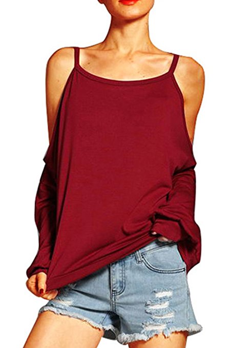 BBX Lephsnt Womens Shirts Long Sleeve Sweatshirt Cold Shoulder T Shirt Casual Blouse