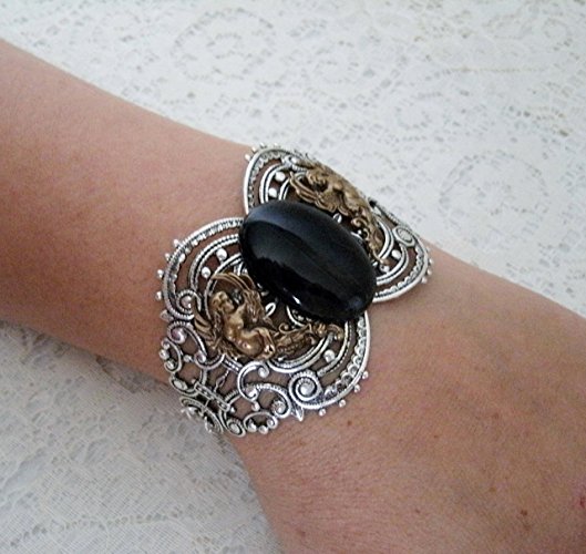 Black Agate Bracelet, handmade jewelry, gothic, victorian, medieval, renaissance, art nouveau, art deco, tudor