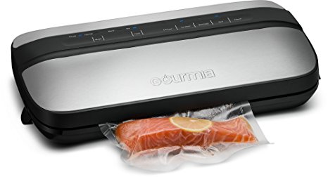 Gourmia Stainless Steel Vacuum Sealer - Preserve & Store Food or Vacuum for Sous Vide, 8 Versatile Function - Canister Compatible, Includes Built In Bag Holder & Cutter- Bags Included -110V