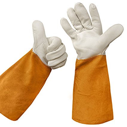 Premium Protection Leather Gardening Gloves by Euphoria for Men and Women - Puncture Resistant Rose Gardening Gloves - Cowhide Leather Garden Gauntlet Gloves - Perfect Work Gloves for Thorny Bushes
