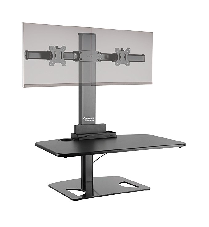 Ergotech Sit Stand Desk with Dual Monitors/Sit to Stand Desktop Converter with 30" Work surface, Black (FDM-STAND-2)
