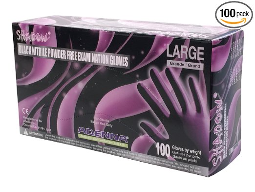 Adenna Shadow 6 mil Nitrile Powder Free Exam Gloves (Black, Large) Box of 100