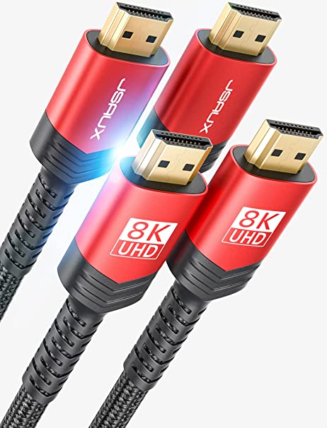 8K HDMI Cable 3.3FT 2-Pack，JSAUX 48Gbps 8K & 4K Ultra High Speed Cord (8K@60Hz 7680x4320, 4K@120Hz)) eARC HDR10 HDCP 2.2 & 2.3 3D, Compatible for PS5/PS4/X-Box/Roku TV/HDTV/Blu-ray/LG/Samsung QLED