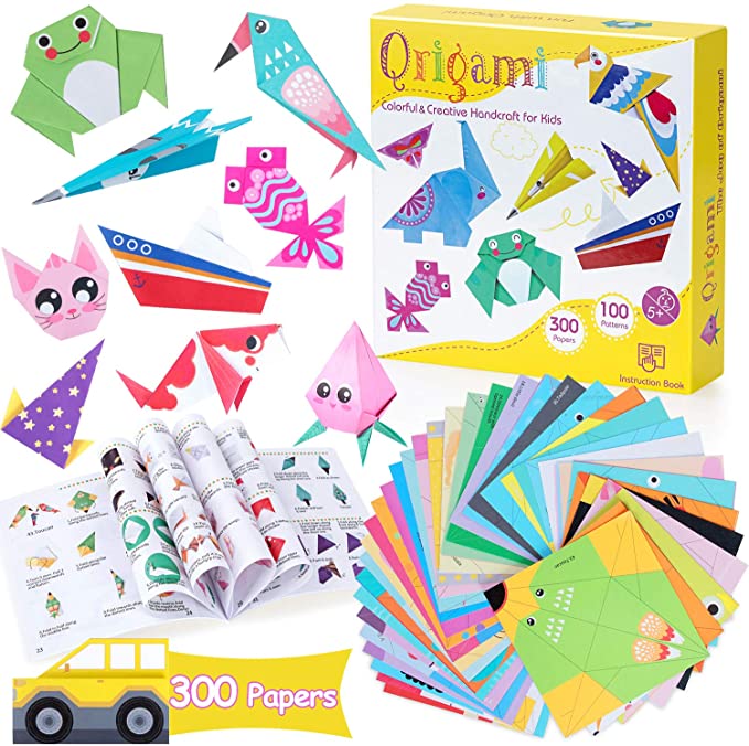 Origami Paper for Kids, 300 Sheets Colorful Origami Paper Kit 5.5Inch, 100 Origami Projects & Easy Origami Book Origami Kit for Kids, Creativity Training & Brain Development Origami Set for Kids