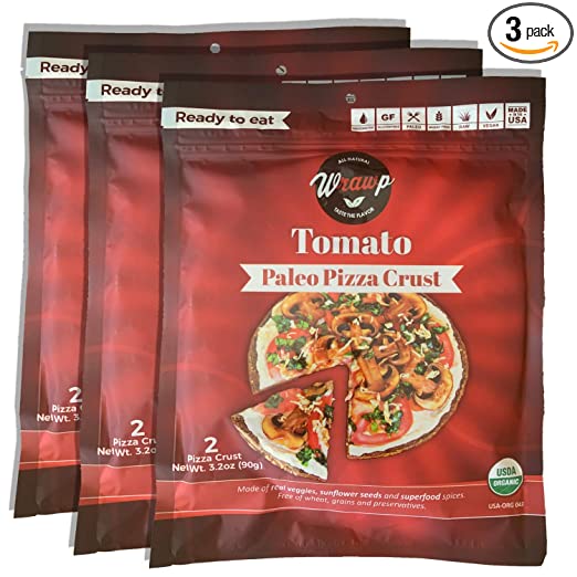 Paleo Pizza Crust | 3 Pack Tomato Flavored Organic Gluten Free, Dairy Free, Soy Free, Nut Free and Vegan Pizza Crust