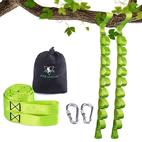 pys Tree Swing Straps Kit-Two Adjustable (20loops Total ) Straps Hold 2000lbs Two Heavy Duty Carabiners (Stainless Stell),Easy & Fast Swing Hanger Installation to Tree , 100% Non-Stretch (5ft Green)