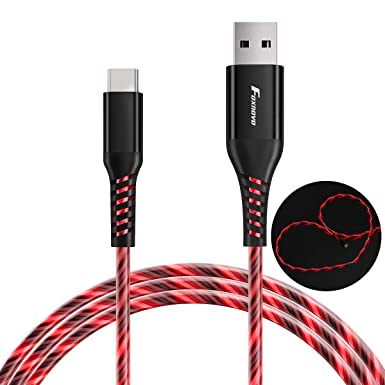 LED USB Type C Cable, FOXNOVO Visible Flowing Light USB C Cable 3A Fast Charging (USB 2.0) Type c Charging Cable for Samsung Galaxy S20, S10 S9, Google Pixel, Switch, Nexus, LG, 3.3FT (Red Light)